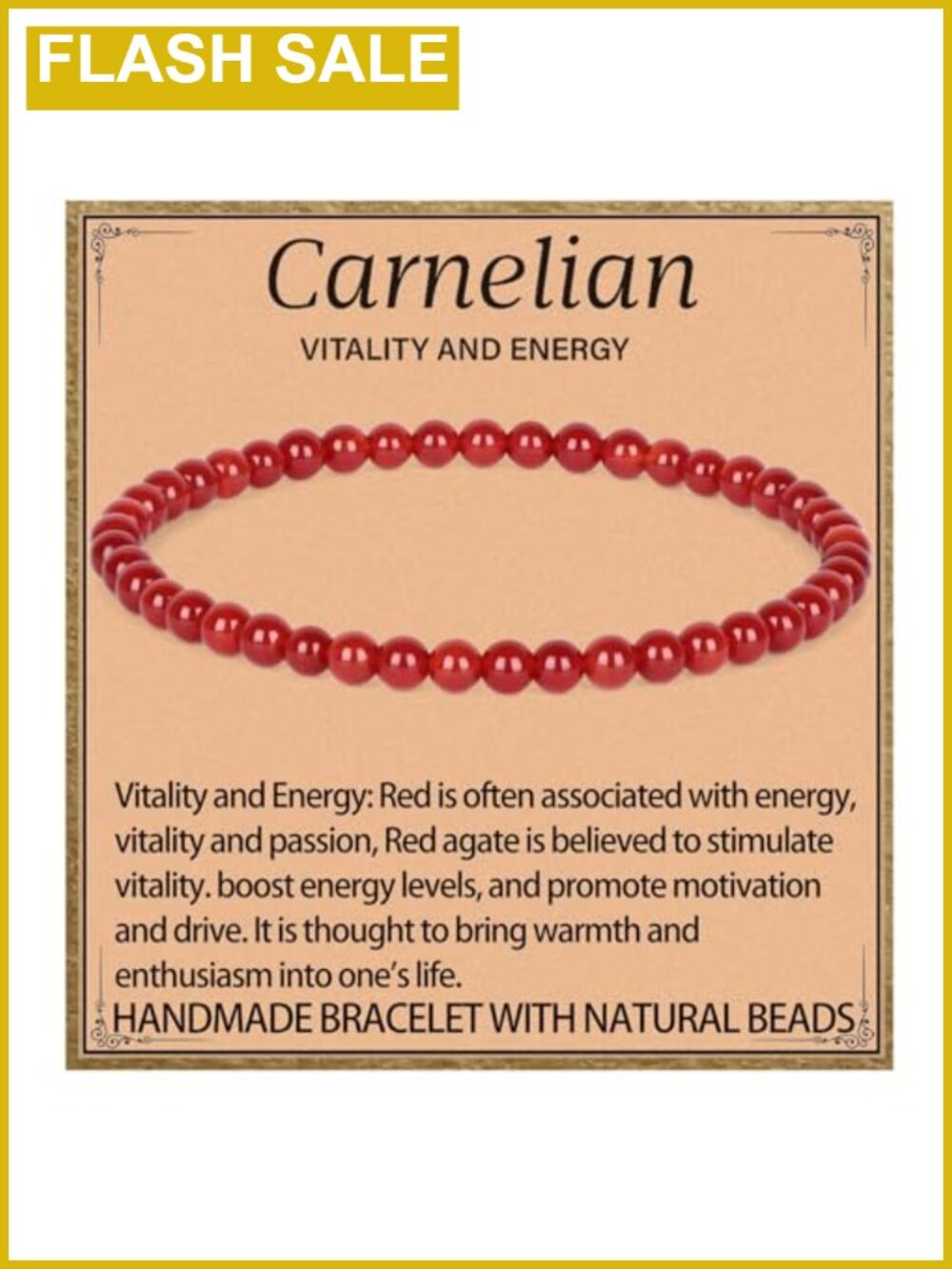 Natural Red Carnelian Gemstone Stretch Bracelet Healing Crystal Beads 7.5"